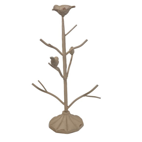 White Necklace Jewelry Tree Three Birds on Branches 13.5inX9inX8in - Picture 2 of 15